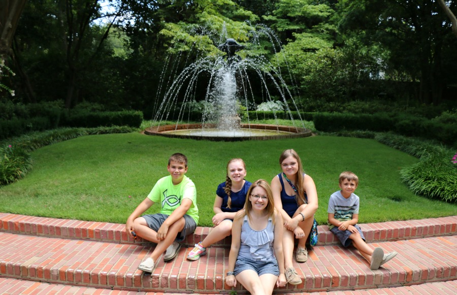 family photo at fountain
