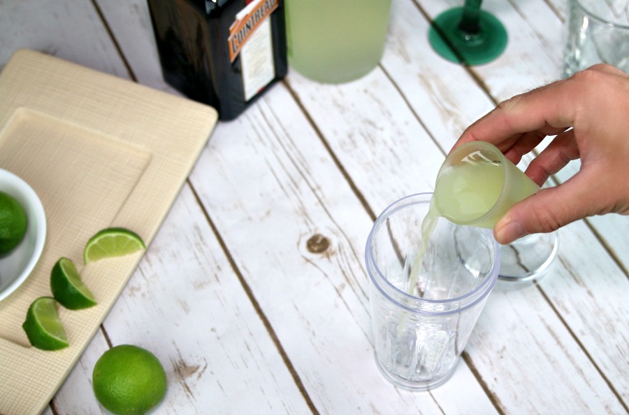 pour lime juice in shaker